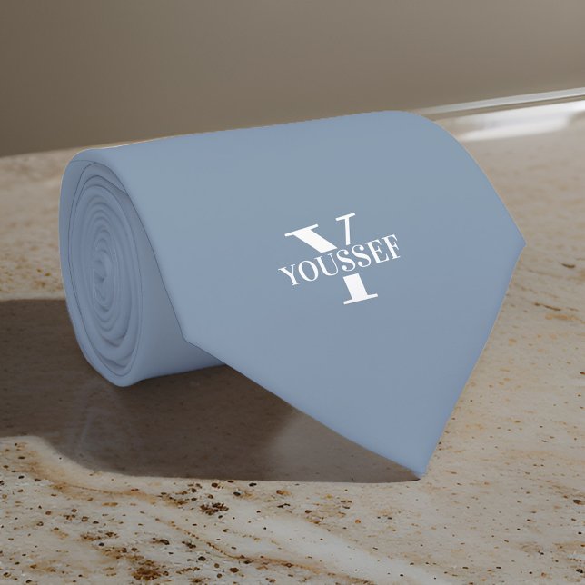 Dusty Blue Minimalist Monogrammed Tie (Creator Uploaded)
