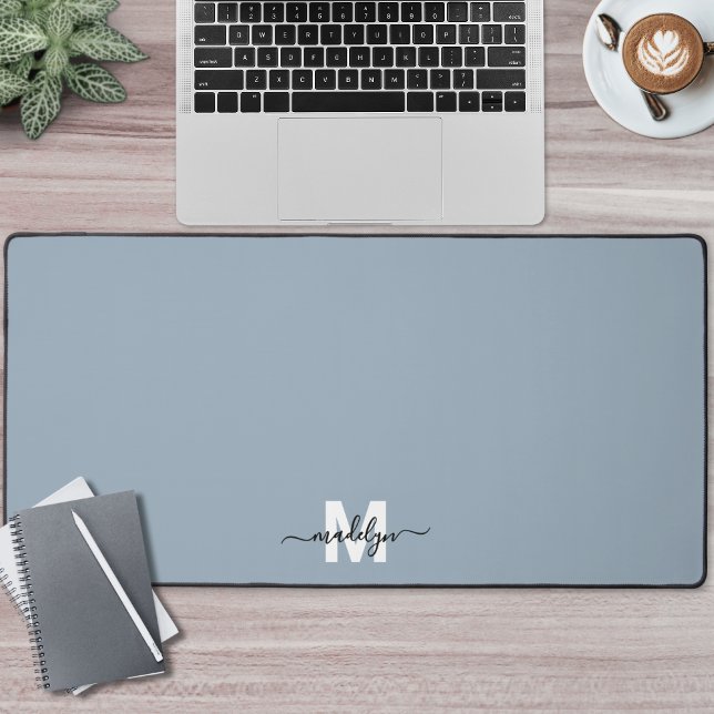 Dusty Blue Minimalist Name Monogram Desk Mat (Dusty Blue Minimalist Name Monogram Desk Mat)