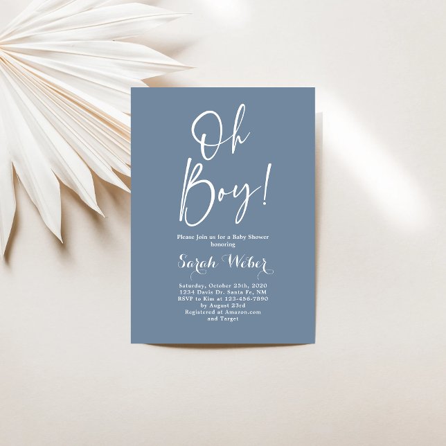 Dusty  Blue minimalist Oh baby shower invitation (Creator Uploaded)