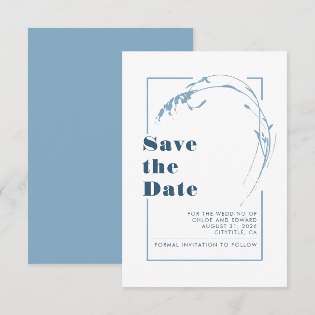 Dusty Blue Minimalist Romantic Save The Date (Front/Back)