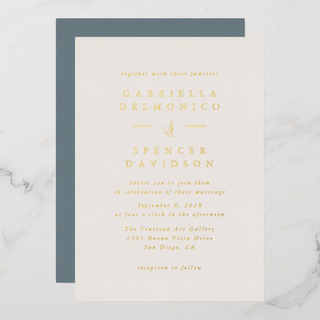 Dusty Blue Minimalist Romantic Wedding Gold (Front/Back)