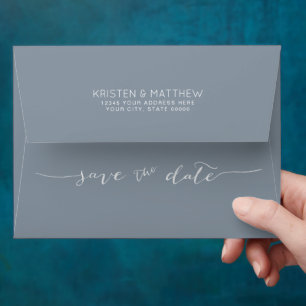 Dusty Blue Minimalist Save the Date Envelope