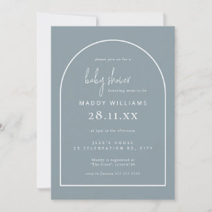Dusty Blue Minimalist Script Arch Boy Baby Shower Invitation