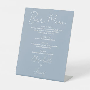 Dusty Blue Minimalist Script Bar Menu Pedestal Sign