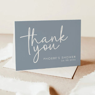 Dusty Blue Minimalist Script Bridal Shower Folded Thank You Card