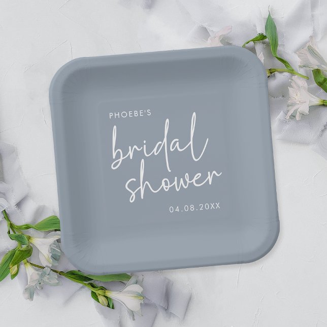 Dusty Blue Minimalist Script Bridal Shower Paper Plate (Creator Uploaded)