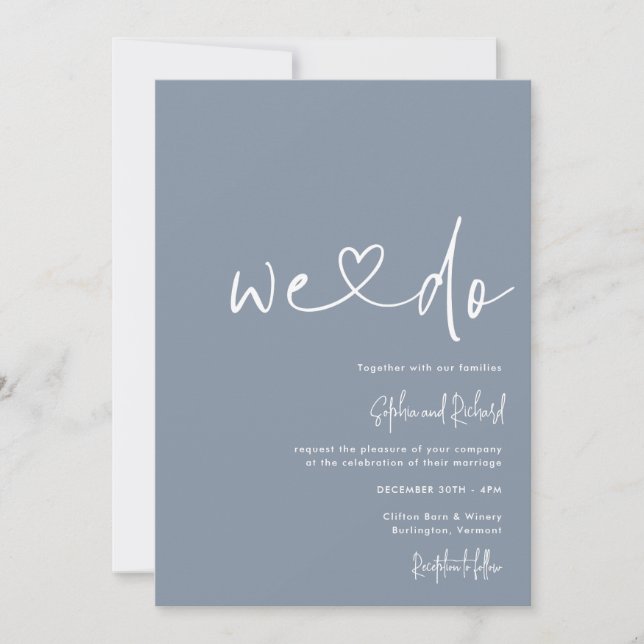 Dusty Blue Minimalist Script Modern Wedding Invitation (Front)
