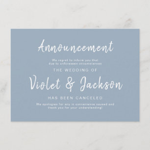 Dusty Blue minimalist script wedding cancellation Invitation