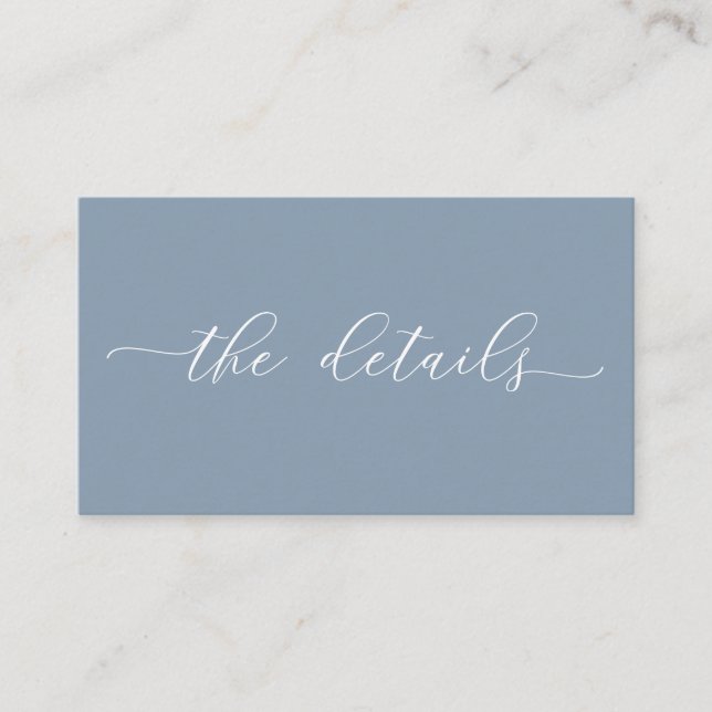 Dusty Blue Minimalist Simple Wedding Details Enclosure Card (Front)