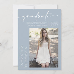 Dusty Blue Minimalist Two Photo Graduation Party Invitation