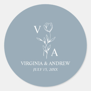 Dusty Blue Minimalist Wedding  Classic Round Sticker