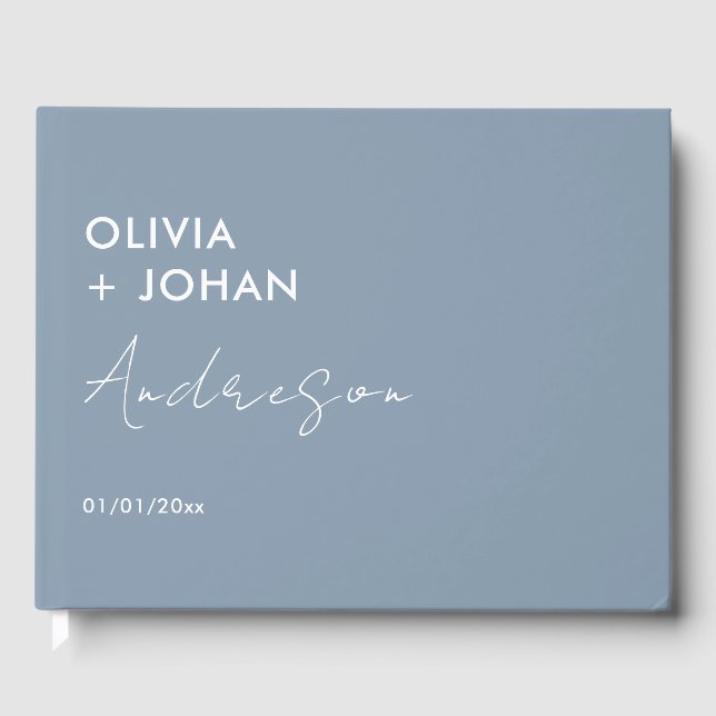 Dusty Blue Minimalist Wedding Guest Book (Front)