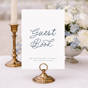 Dusty Blue Minimalist Wedding Guest Book Sign Invitation
