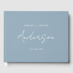 Dusty Blue Minimalist Wedding Personalised Guest Book
