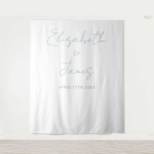 Dusty Blue Minimalist Wedding Photo Backdrop Tapestry (Front)
