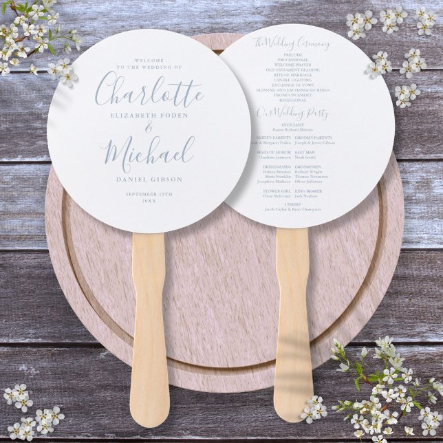 Dusty Blue Minimalist Wedding Program Hand Fan (Dusty Blue Minimalist Wedding Program Hand Fan)