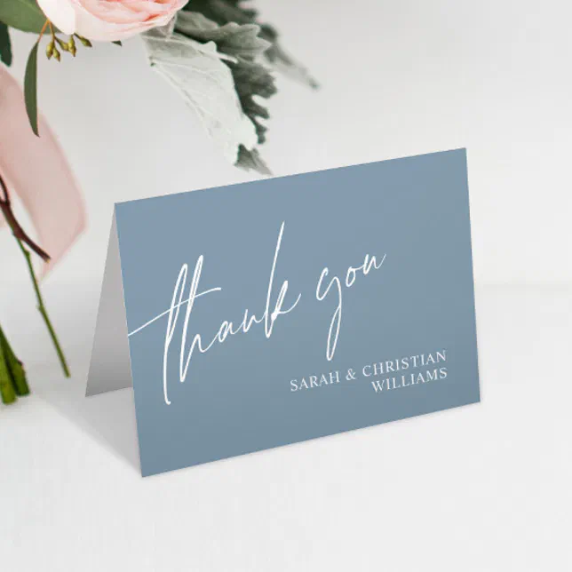 Dusty Blue Minimalist Wedding Thank You Card | Zazzle