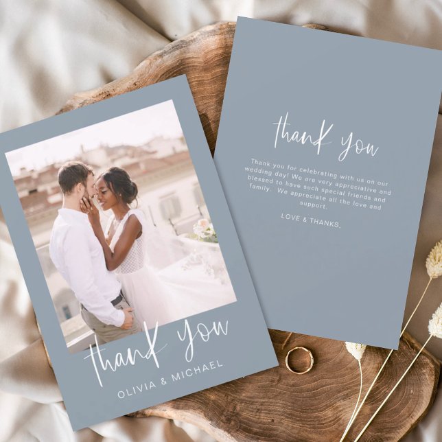 Dusty Blue Minimalist Wedding Thank You Photo  (Creator Uploaded)