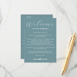 Dusty blue minimalist wedding weekend itinerary enclosure card