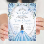 Dusty Blue Mis Quince Silver Floral Quinceañera Invitation<br><div class="desc">Dusty Blue & Silver Floral Quinceañera Invitation
Mis Quince Anos,  15th Birthday, </div>