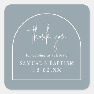 Dusty Blue Modern Arch Minimal Christening Favour  Square Sticker