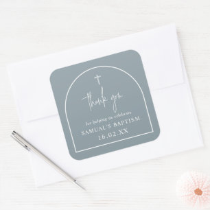 Dusty Blue Modern Arch Minimalist Baptism   Square Square Sticker