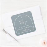 Dusty Blue Modern Arch Minimalist Baptism   Square Sticker<br><div class="desc">Can be fully customised to suit your needs. © Gorjo Designs. Made for you via the Zazzle platform. // Looking for matching items? Other stationery from the set available in the ‘collections’ section of my store. // Need help customising your design? Got other ideas? Feel free to contact me (Zoe)...</div>