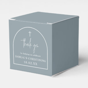 Dusty Blue Modern Arch Minimalist Christening  Favour Box