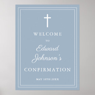 Dusty Blue Modern Border Confirmation Welcome Sign