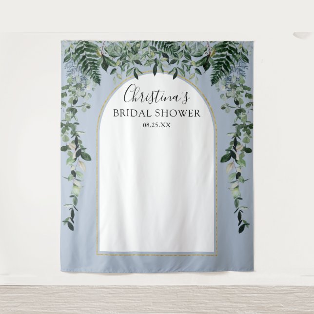 Dusty BLue Modern botanic leaves photo backdrop Tapestry (Front)