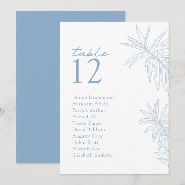 Dusty Blue Modern Botanical Table Seating Card (Front/Back)