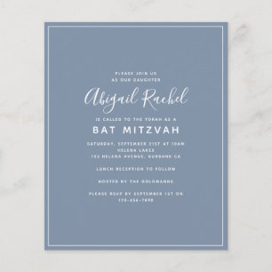 Dusty Blue Modern Budget Bat Mitzvah Invitation