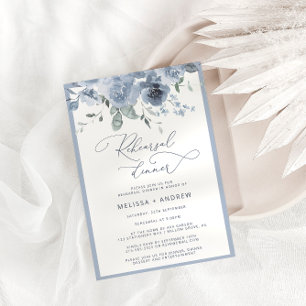 Dusty Blue Modern Calligraphy Rehearsal Dinner Invitation