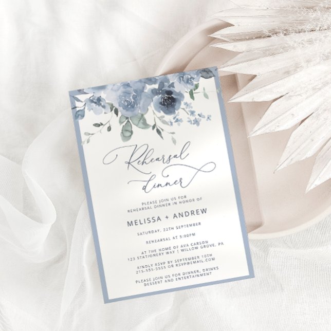 Dusty Blue Modern Calligraphy Rehearsal Dinner Invitation (Creator Uploaded)
