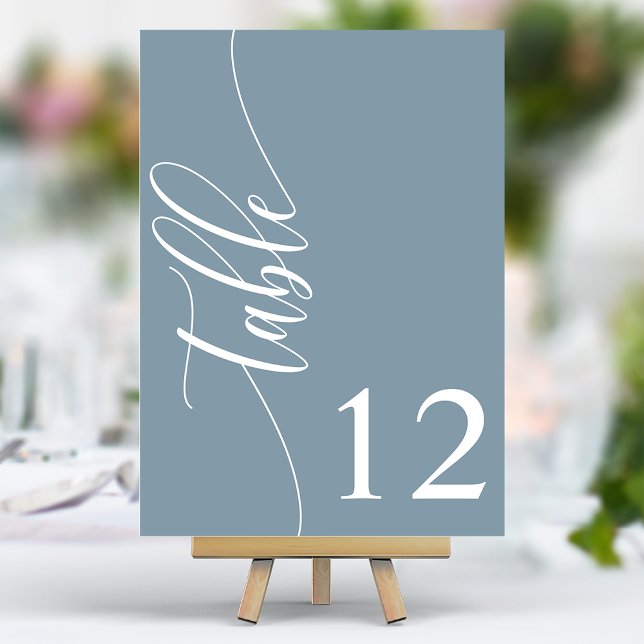 Dusty Blue Modern Calligraphy Wedding Table Number (Creator Uploaded)