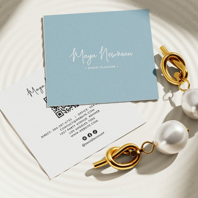 DUSTY BLUE  Modern CHIC Minimal QR Code  Square Business Card (Creator Uploaded)