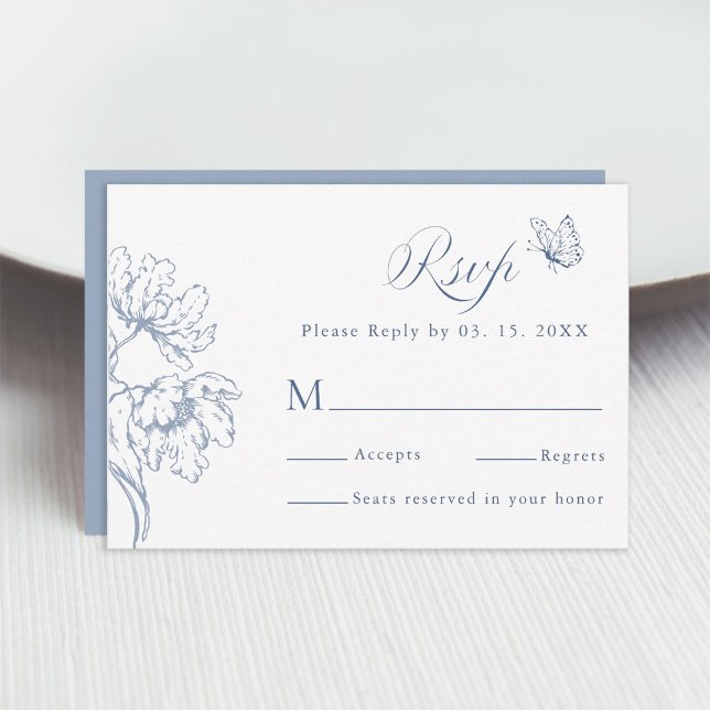 Dusty Blue Modern Classic Floral Wedding  RSVP Card (Creator Uploaded)