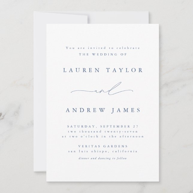 Dusty Blue Modern Classic Wedding Invitation (Front)