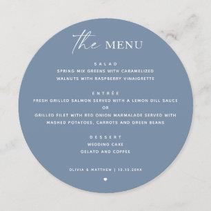 Dusty Blue Modern Coastal Wedding   Formal Round Menu