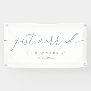 Dusty Blue Modern Elegant Just Married Wedding Car Banner