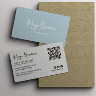 DUSTY BLUE Modern Elegant Minimal QR Code Creative Business Card