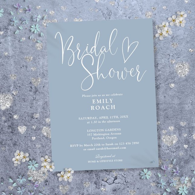 Dusty Blue Modern Elegant Script Bridal Shower Invitation (Dusty Blue Modern Elegant Script Bridal Shower Invitation)