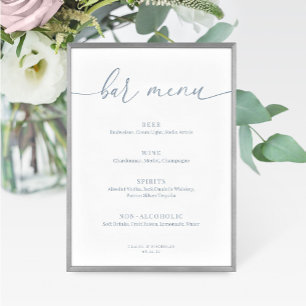 Dusty Blue Modern Elegant Wedding Bar Menu Sign