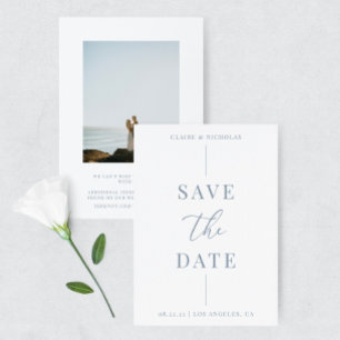 Dusty Blue Modern Elegant Wedding Bold Text&Photo Save The Date