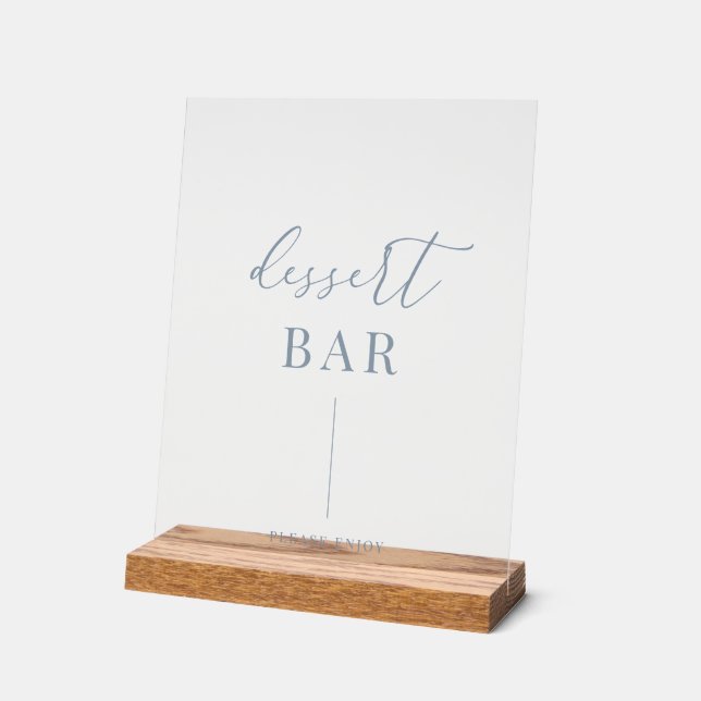 Dusty Blue Modern Elegant Wedding Dessert Bar Acrylic Sign (Angle)
