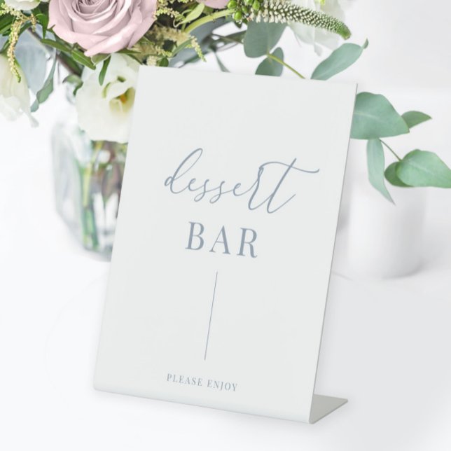 Dusty Blue Modern Elegant Wedding Dessert Bar Pedestal Sign (Creator Uploaded)