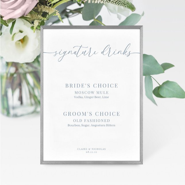 Dusty Blue Modern Elegant Wedding Drinks Sign (Creator Uploaded)