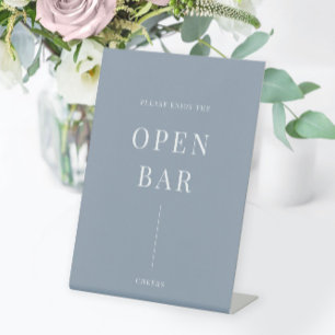 Dusty Blue Modern Elegant Wedding Open Bar Pedestal Sign