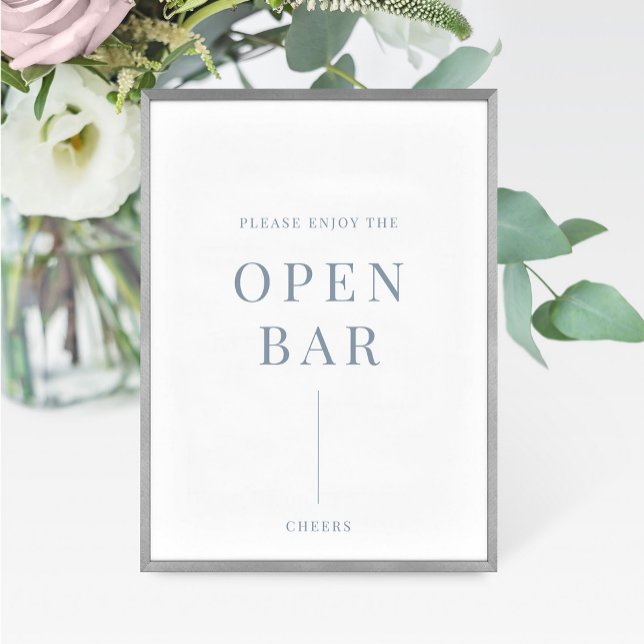 Dusty Blue Modern Elegant Wedding Open Bar Sign (Creator Uploaded)