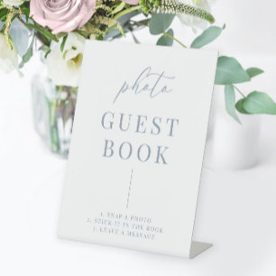Dusty Blue Modern Elegant Wedding Photo Guestbook Pedestal Sign
